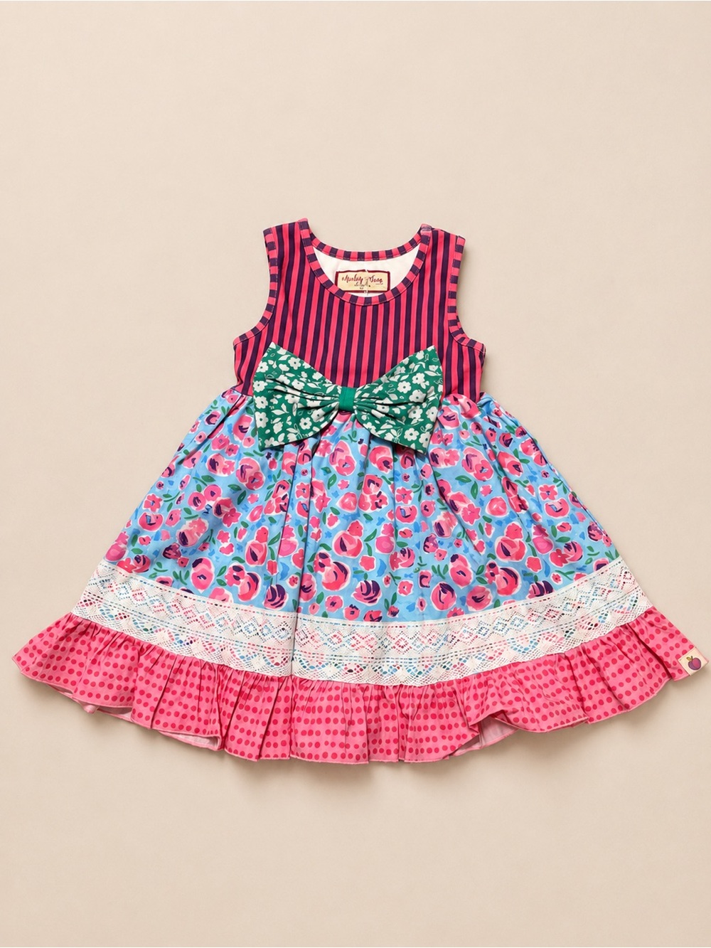 cheeky plum Pink & Blue Floral Bow-Front Dress